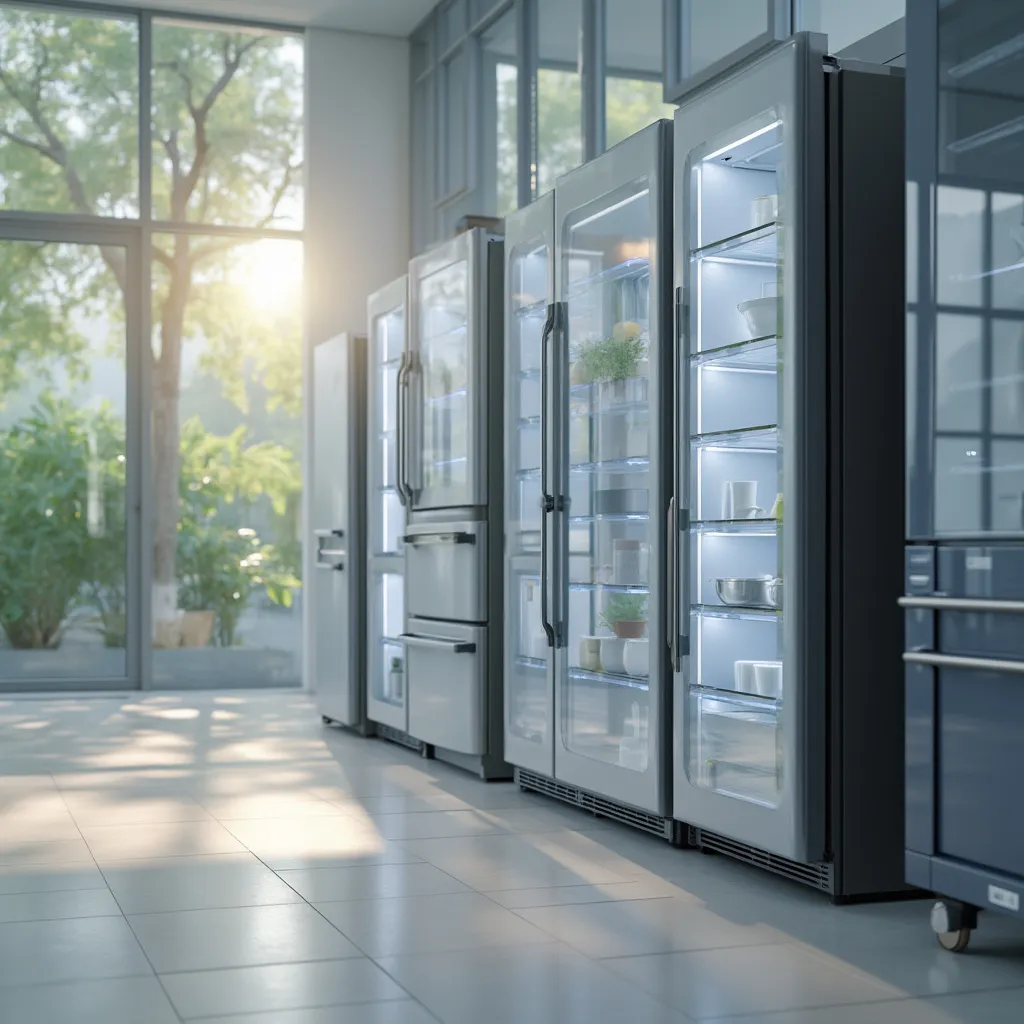Refrigeradores modernos en exposición en showroom